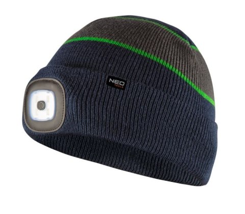 CZAPKA Z LATARKĄ LED GRANATOWO-SZARO-ZIELONA PREMIUM NEO