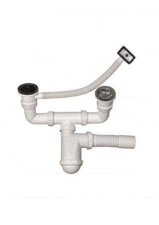 SYFON ZLEWOZMYWAKOWY 2 KOMOROWY - Z PRZELEWEM ELASTYCZNYM. 3M