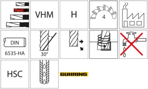 Frez do kopiowania HSC WNpelnow.Signum HA 4-ostrz.dlugi 6/1mm GÜHRING