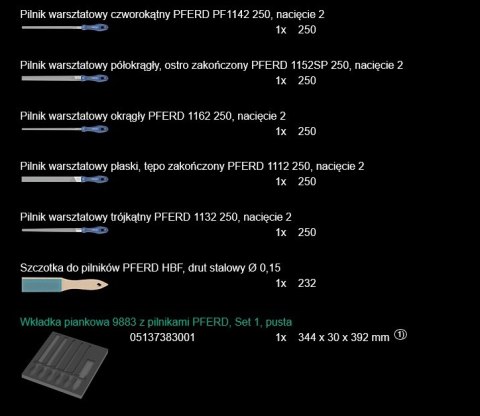 WKŁADKA PIANKOWA 9783 Z PILNIKAMI PFERD 6 CZ. WERA
