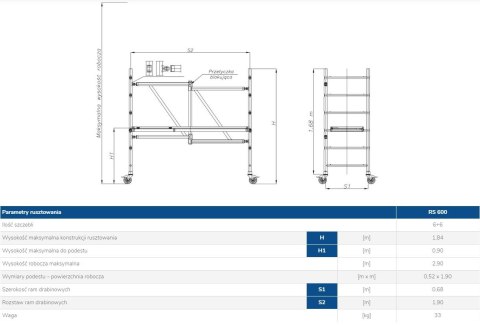 RUSZTOWANIE PRZEJEZDNE SKŁADANE RS600 DRABEX