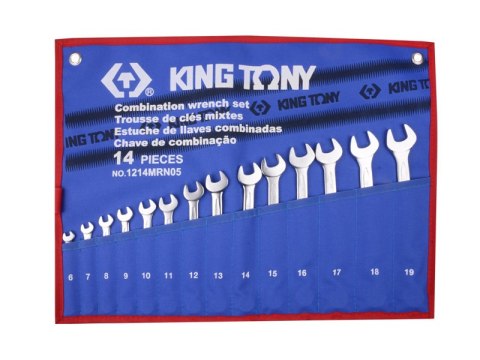 KOMPLET KLUCZY PŁASKO-OCZKOWYCH 14 SZTUK 6-19MM KING TONY