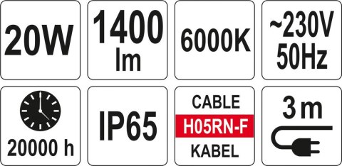 REFLEKTOR DIODOWY 20W ZE STOJAKIEM 1400LM YATO