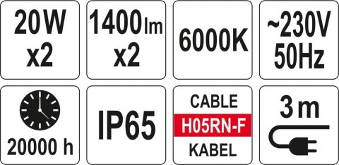 REFLEKTOR DIODOWY 2*20W ZE STOJAKIEM 1400LM*2 YATO