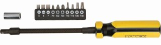 WKRĘTAK Z GIĘTYM GROTEM I KOMPLETEM BITÓW TOP TOOLS