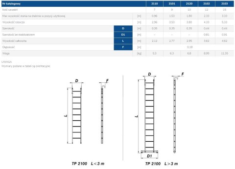 DRABINA ALUMINIOWA OPIERALNA Z HAKIEM 265CM DRABEX