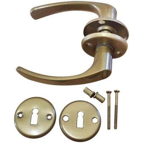 KLAMKA MALOWANA KRÓTKA ZŁOTA + SZYLD NA KLUCZ UN