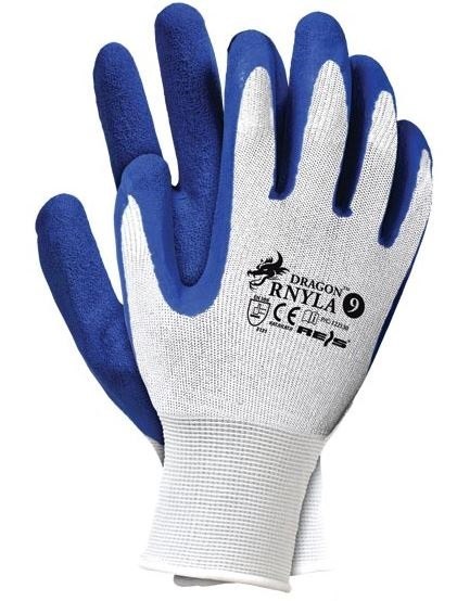 RĘKAWICE NYLONOWE POWLEKANE LATEXEM, NIEBIESKIE RNYLA 11 UN
