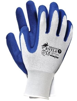 RĘKAWICE NYLONOWE POWLEKANE LATEXEM, NIEBIESKIE RNYLA 9 UN