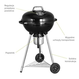 GRILL WĘGLOWY KULISTY Z POKRYWĄ I POPIELNIKIEM UN