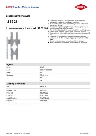 ZAPASOWE OSTRZE DO ŚCIĄGACZA IZOLACJI 1262180 KNIPEX
