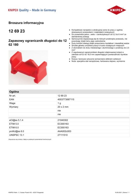 ZAPASOWY OGRANICZNIK DŁUGOŚĆI KNIPEX