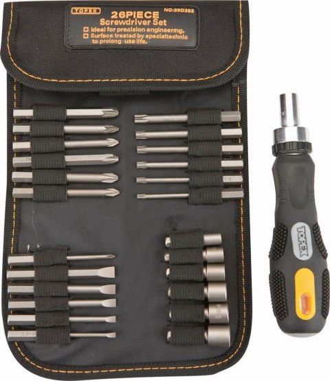 ZESTAW KOŃCÓWEK I NASADEK WKRĘTAKA Z UCHWYTEM 26 SZTUK TOPEX