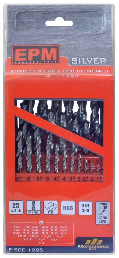 ZESTAW WIERTEŁ HSS DO METALU 1-13MM 25SZT. EPM