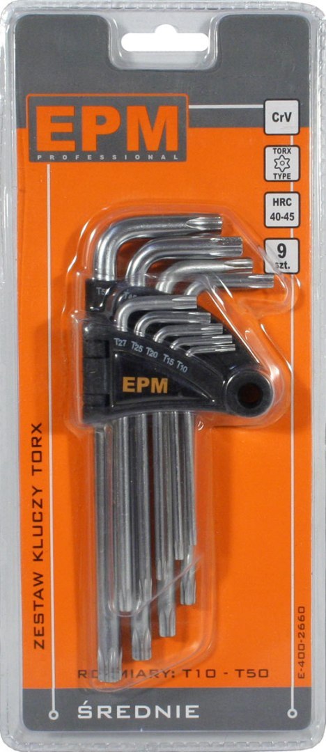 KOMPLET KLUCZY TORX TYP L T10-T50 9SZT. ŚREDNIE EPM