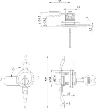 ZAMEK KASETOWY NIKLOWANY ZKT 31 A-1 LOB