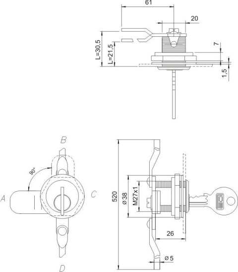 ZAMEK KASETOWY NIKLOWANY ZKT 31 A-1 LOB