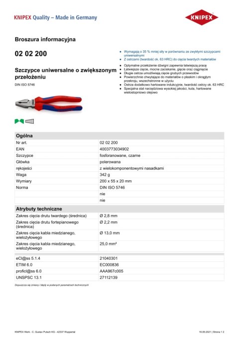 SZCZYPCE UNIWERSALNE 200MM KNIPEX