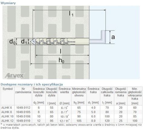 DYBEL PRZEDŁUŻANY Z HAKIEM KĄTOWY ALHK 10MM ARVEX