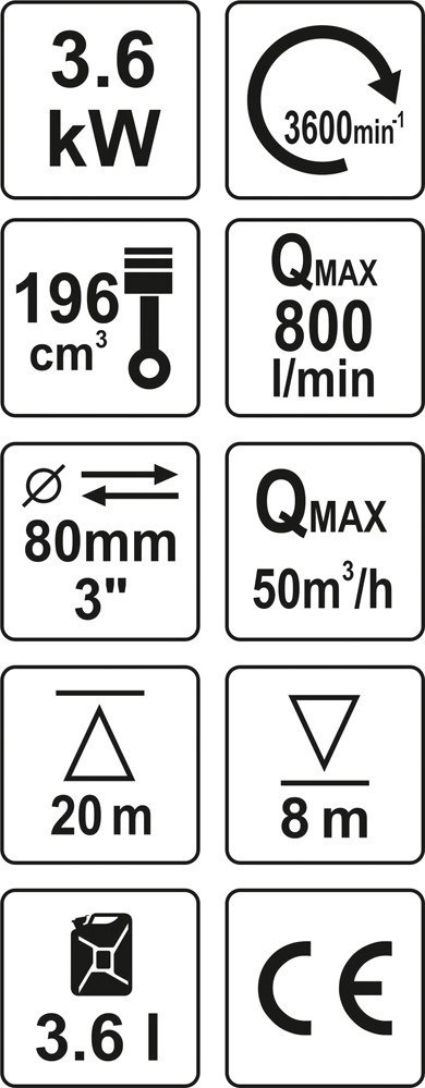 MOTOPOMPA DO WODY SPALINOWA 3'' 5,9HP 60M3/H YATO
