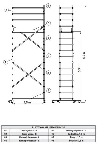 PODEST 1.5*0.67M KOMPLET Z BURTAMI 410.06 DRABEX