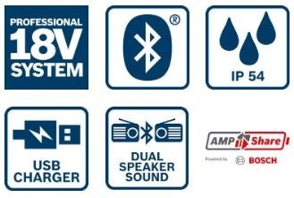 RADIO AKUMULATOROWE GPB 18V-2 C FM BLUETOOTH 0*AH BOSCH