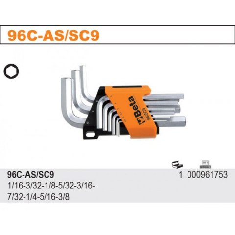 KOMPLET KLUCZY TRZPIENIOWO-KĄTOWYCH SZEŚCI. CAL. 9 SZTUK BETA