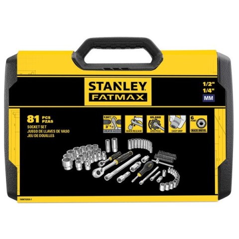 ZESTAW Z GRZECHOTKAMI 1/4 I 1/2 + AKCESORIA 81SZT STANLEY