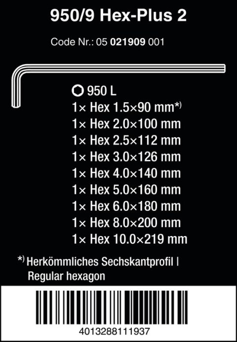 ZESTAW KLUCZY IMBUSOWYCH TRZPIENIOWYCH DŁUGICH CHROMOWANYCH WERA