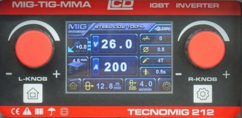 PÓŁAUTOMAT SPAWALNICZY TECNOMIG 212 LCD SYNERGIC VRD ALU IDEAL