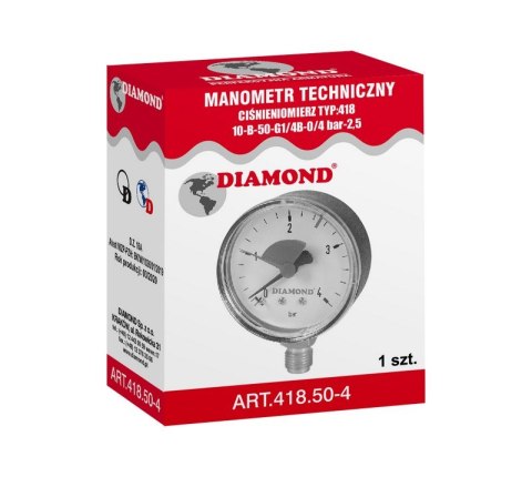 MANOMETR TECHNICZNY ŚR. 63MM 0-4 BAR GW 1/4' DIAMOND