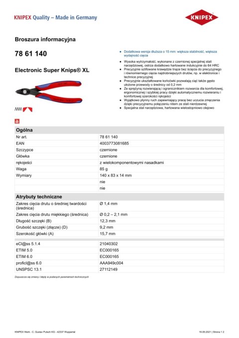 SZCZYPCE BOCZNE SUPER KNIPS XL 140MM KNIPEX